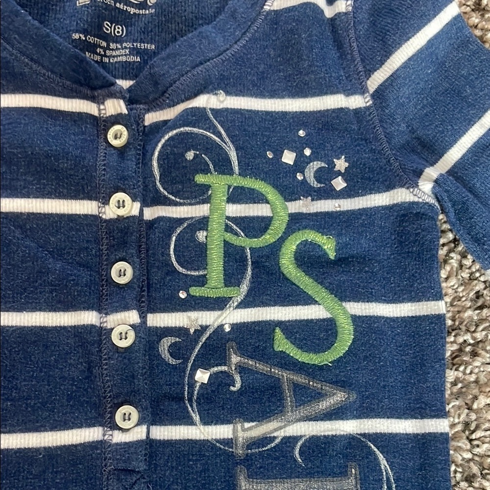 Aeropostale Navy and White Striped Long Sleeve Tee - Picture 4 of 10